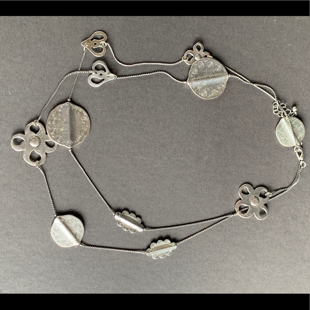 Boho Silver Tone Long  Necklace